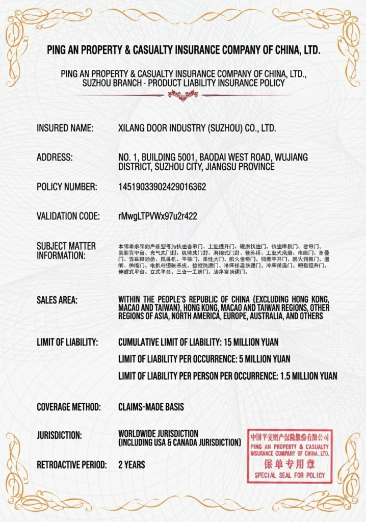 Insurance certificate