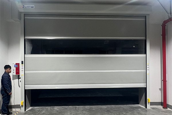 High speed door installation for printing workshop passage