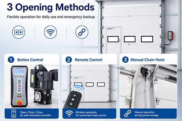 Opening control method for overhead doors