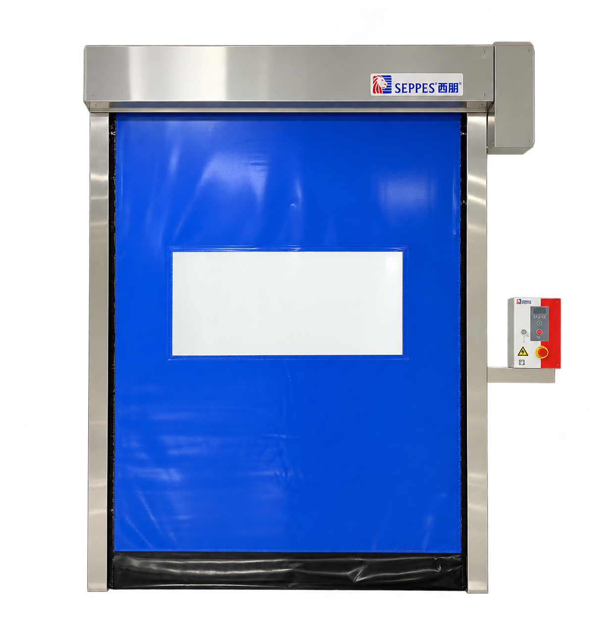 SEPPES stainless steel high speed door with a blue curtain
