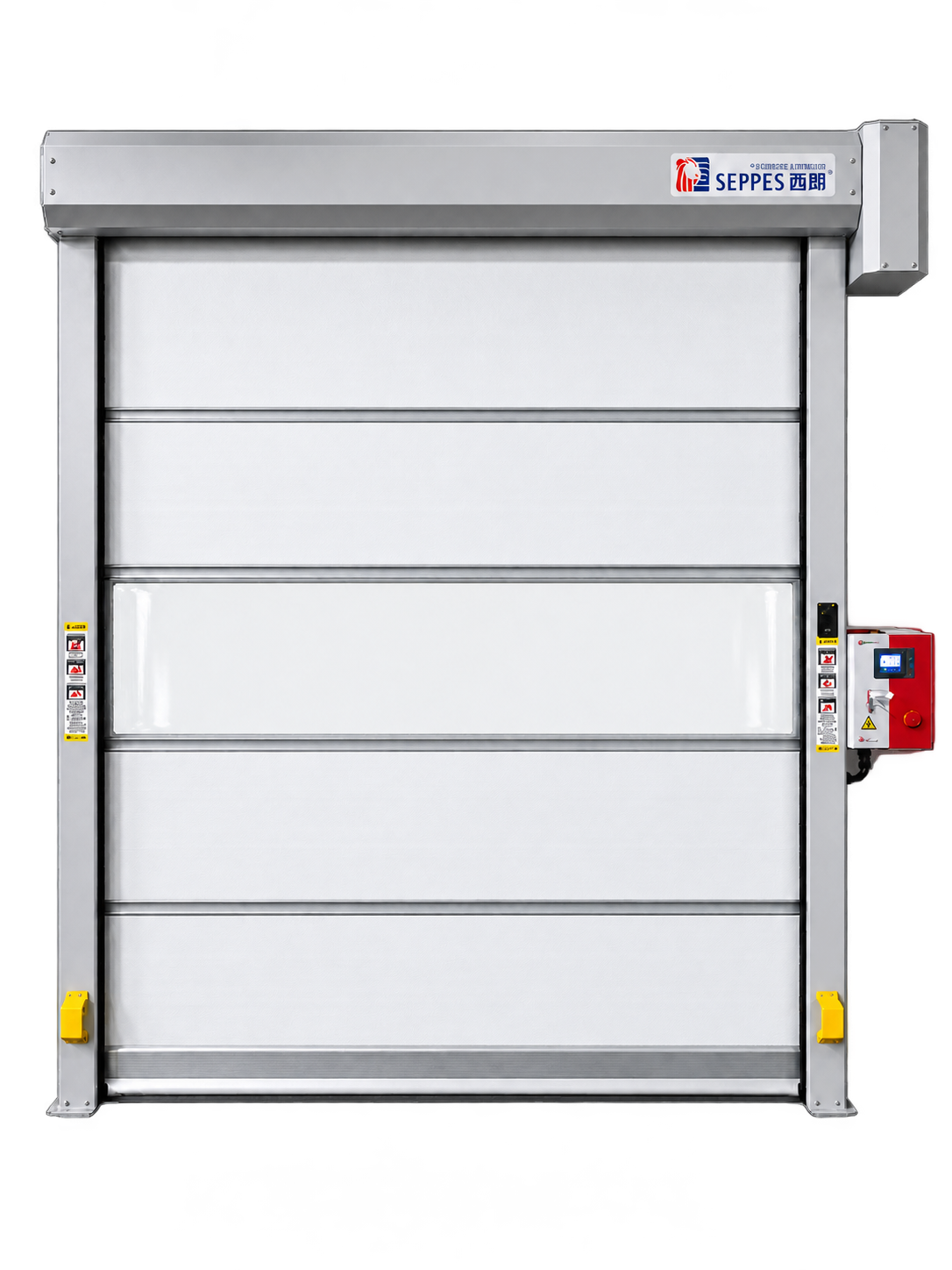 SEPPES brush-guided PVC high speed door with a white curtain