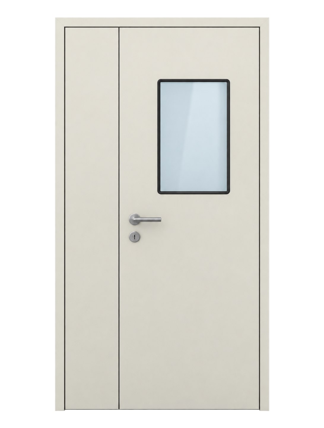 Cleanroom swing door with viewing window and handle, product visualization